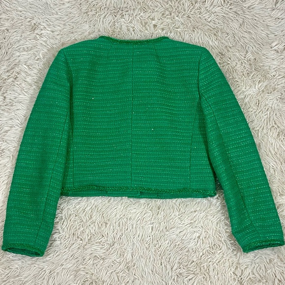 J. Crew Louisa Lady Summer Green Sequin Tweed Knit Gold Button Jacket | Size 6 - Picture 8 of 16